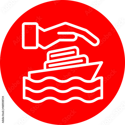 Cruise Insurance Vector Line White Circle Red Icon Design