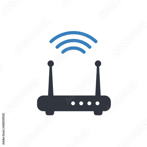 Digital Connectivity: A stylized illustration depicts a wireless router emitting signals, symbolizing modern digital connectivity, representing the essential technology for staying connected.