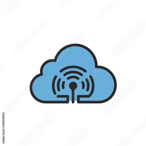 Cloud Signal Icon: Capturing the essence of digital connectivity, this graphic illustration showcases a vibrant cloud and a radiating signal, symbolizing modern wireless communication. 