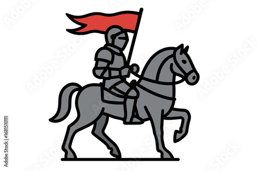 Vector Illustration of Medieval Knight on Horse