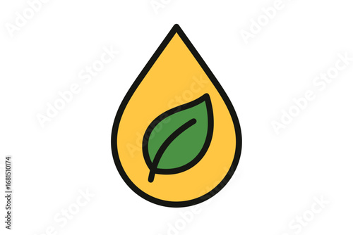 Vector Illustration of Biofuel Drop with Green Leaf