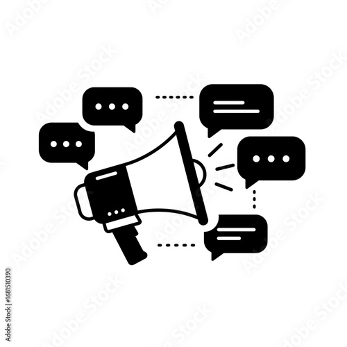 Megaphone Announcement: A bold graphic featuring a megaphone surrounded by speech bubbles, representing the spread of information and announcements in business communication.