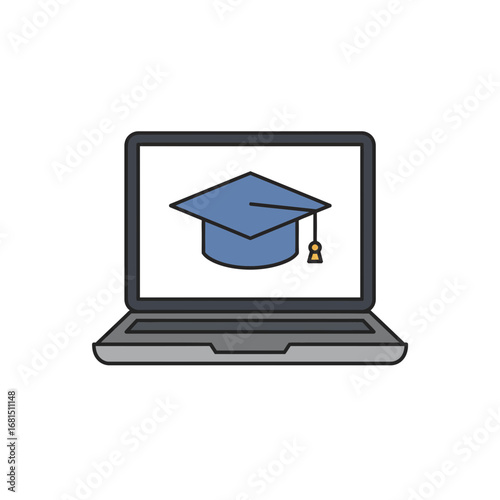 E-Learning and Education: A laptop displays a graduation cap icon, representing the evolution of education into the digital age.