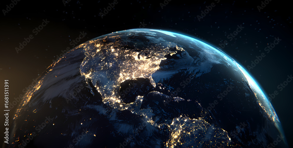 Fototapeta premium Digital Network Connections Across Earth at Sunrise