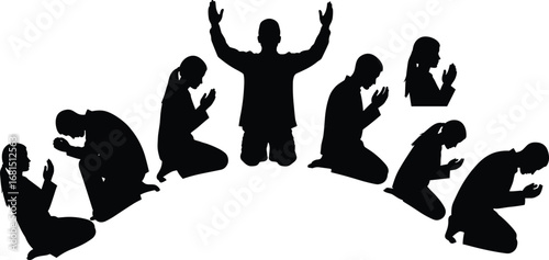 Praying silhouette vector, prayer pose, worship illustration, faith symbol, spiritual posture, religious devotion, kneeling figure clipart, reverence image, believer icon