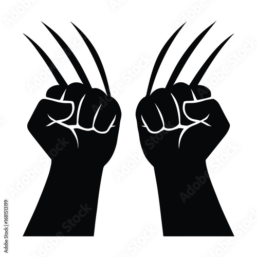 Wolverine Inspired Silhouette Featuring Two Fists with Sharp Claws Extended A Bold and Iconic Superhero Emblem Design