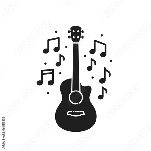 Melodic Harmony: A silhouette of an acoustic guitar, surrounded by musical notes, exudes a sense of artistic expression and the joy of creating music.