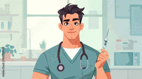 Friendly medical professional with syringe