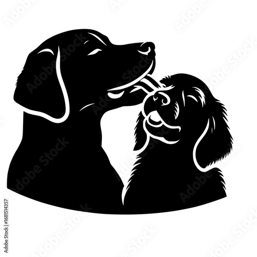 Dog licking its puppy vector illustration image