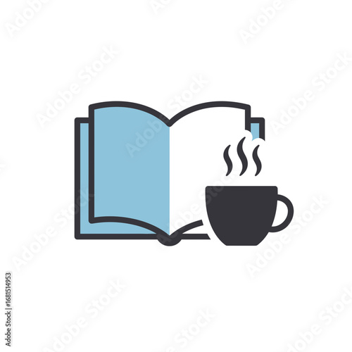 Reading and Coffee: A charming illustration of a book paired with a steaming cup, embodying the essence of relaxation, education and comfort. 