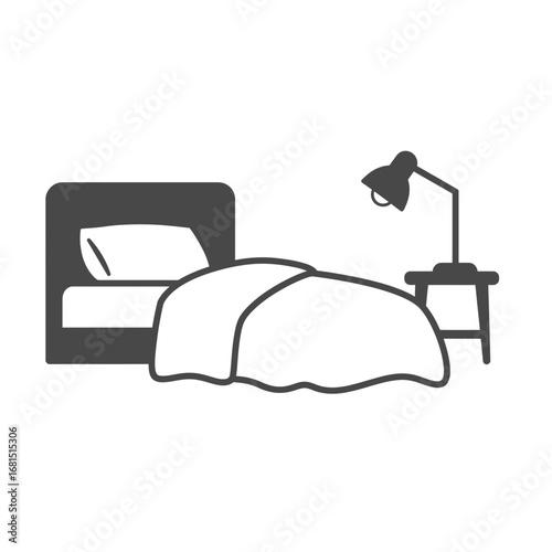 Cozy Bedroom Illustration: A minimalist illustration of a bedroom features a comfortable bed, a nightstand with a lamp, creating a sense of peaceful rest.