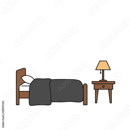 Cozy Bedroom Setup: Depicting a minimalist bedroom scene with a bed, bedside table, and lamp. The image captures a sense of serenity and simplicity. 