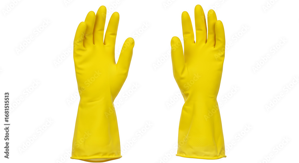 Fototapeta premium Bright Yellow Rubber Gloves Ready for Cleaning and Protection: Durable, Waterproof, and Ideal for Household Chores and Industrial Applications with