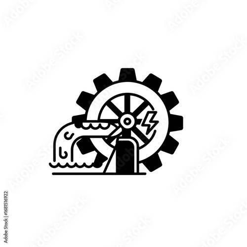 Water wheel and electricity generation: A striking illustration showcasing the harmonious blend of nature and technology as a water wheel harnesses the power of flowing water to generate electricity.