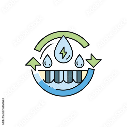 Sustainable Water Cycle: A graphic icon illustrating the innovative concept of water recycling, symbolizing a closed-loop system where water is purified, reused, and conserved.