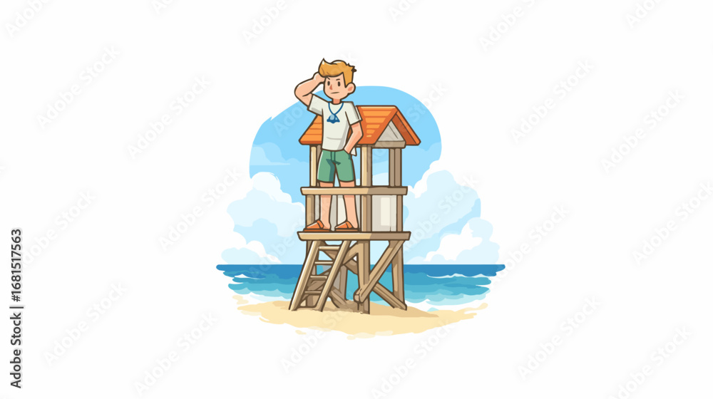 Naklejka premium Lifeguard on watchtower at beach