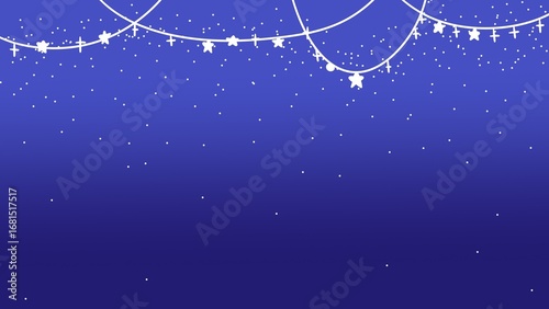 Blue christmas background with star pendants and glitter