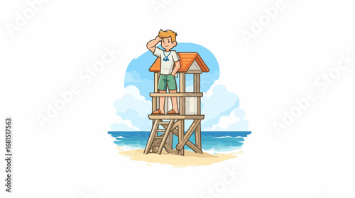 Lifeguard on watchtower at beach