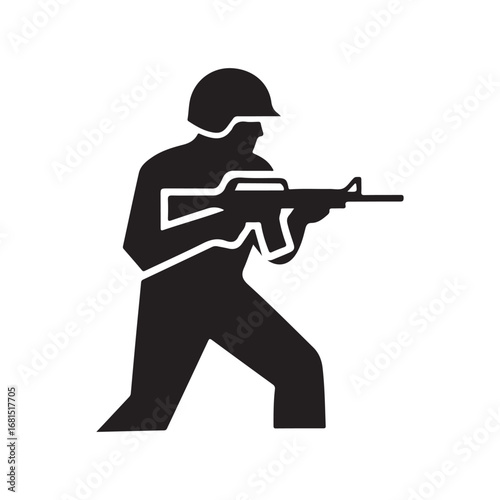 Military Soldier Silhouette Icon Holding Rifle