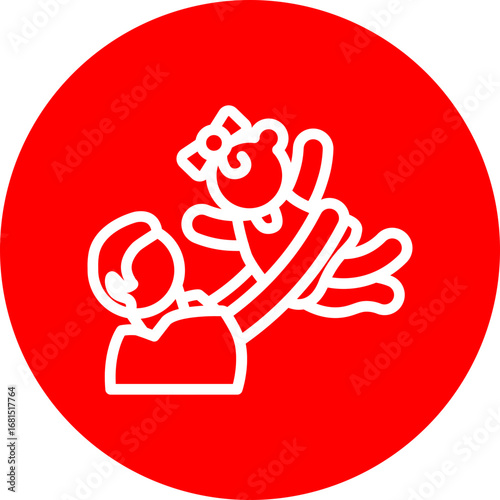 Dad and Daughter Vector Line White Circle Red Icon Design