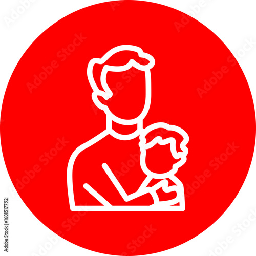 Father Hug Vector Line White Circle Red Icon Design