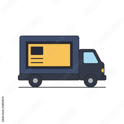 Express Delivery Icon: A stylized truck, emblematic of swift package transport, rendered in vibrant hues, embodies the essence of efficient and reliable delivery services. 