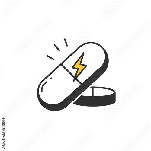 Energetic Tablet Icon: A striking illustration of a capsule, radiating with energy, symbolizing a potent boost.