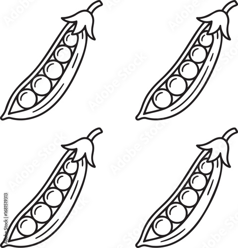 Set of Pea pod Outline vector illustration isolated On Transparent Background
