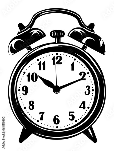 Retro twin‑bell alarm clock – classic black and white vintage time icon