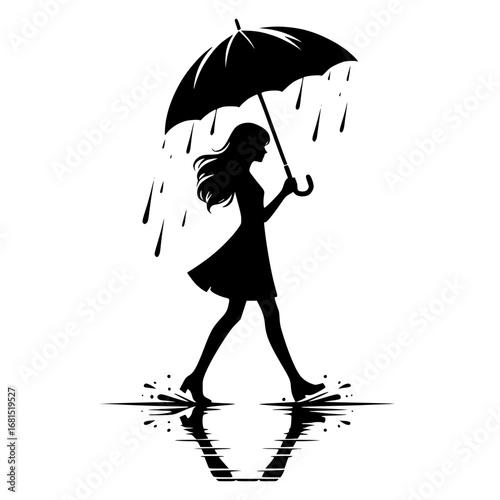 Girl silhoutte with an umbrella vector image illustration