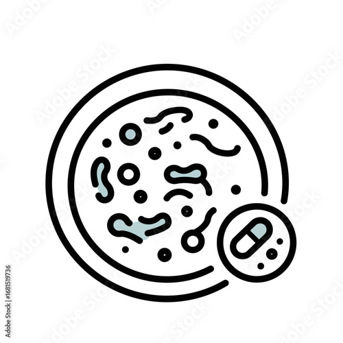 Microscopic World: A vector-style depiction of microorganisms and capsules in a petri dish, suggesting a visual representation of the microscopic world.