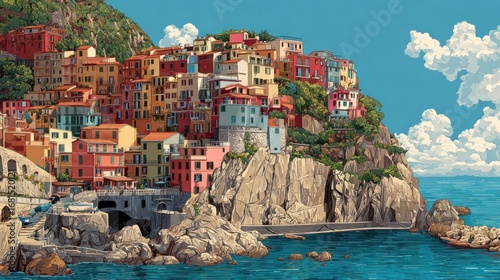 Coastal town nestled on cliffs
