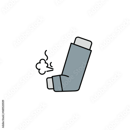 Inhaler and symptom of air pollution: Illustrative depiction of an inhaler releasing a puff of medicine, symbolizing respiratory health assistance.