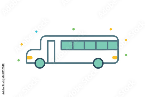 Simple cartoon school bus with white body and teal windows and wheels