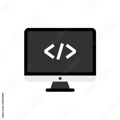 Digital Code Screen: A minimalist design of a modern monitor displaying code symbols, symbolizing the world of software development and coding, perfect for tech and business related visuals.
