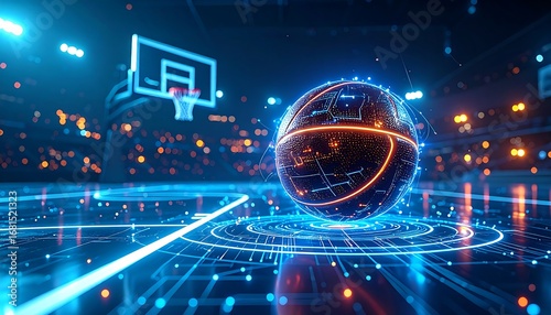 Futuristic basketball in a digital arena