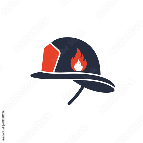 Firefighter Helmet: A close-up illustration of a firefighter's helmet featuring a prominent emblem of a vibrant flame, symbolizing valor, safety and protection.