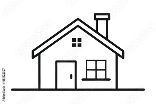 Simple line art drawing of a house with chimney and windows