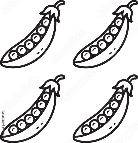 Set of Pea pod Outline vector illustration isolated On Transparent Background