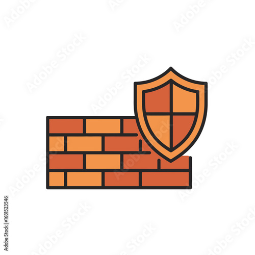 Secure Brick Wall: A digital illustration depicts a robust brick wall fortified by a protective shield, symbolizing security, strength, and robust defense.