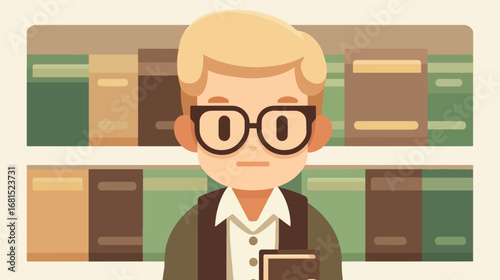 Person standing in front of bookshelves
