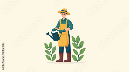 Person watering plants illustration