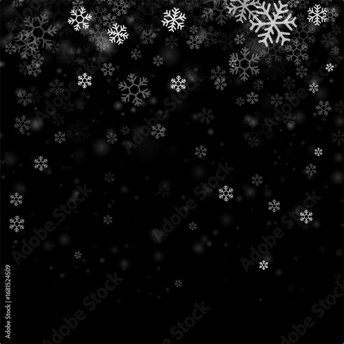 Illustration, realistic snowfall with natural flakes drifting down, great for creative digital projects. PNG Snowfall. Vector