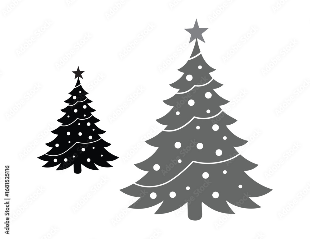 Obraz premium Black and White Christmas Tree Silhouette – Holiday Vector Illustration