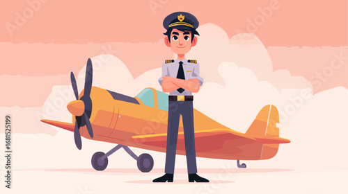 Pilot and vintage airplane illustration