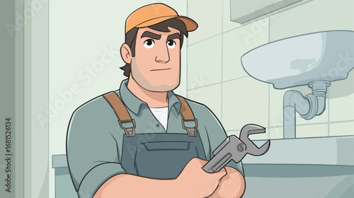 Plumber working in bathroom repairing pipes