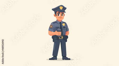 Police officer cartoon illustration holding cup