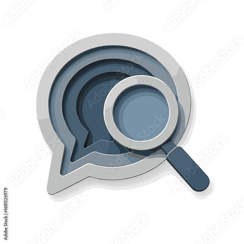 3d magnifying glass on chat bubble symbolizing search functionality