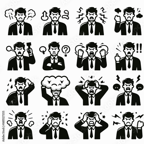vector illustration of an angry person icon set