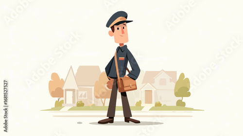 Postal worker in front of houses